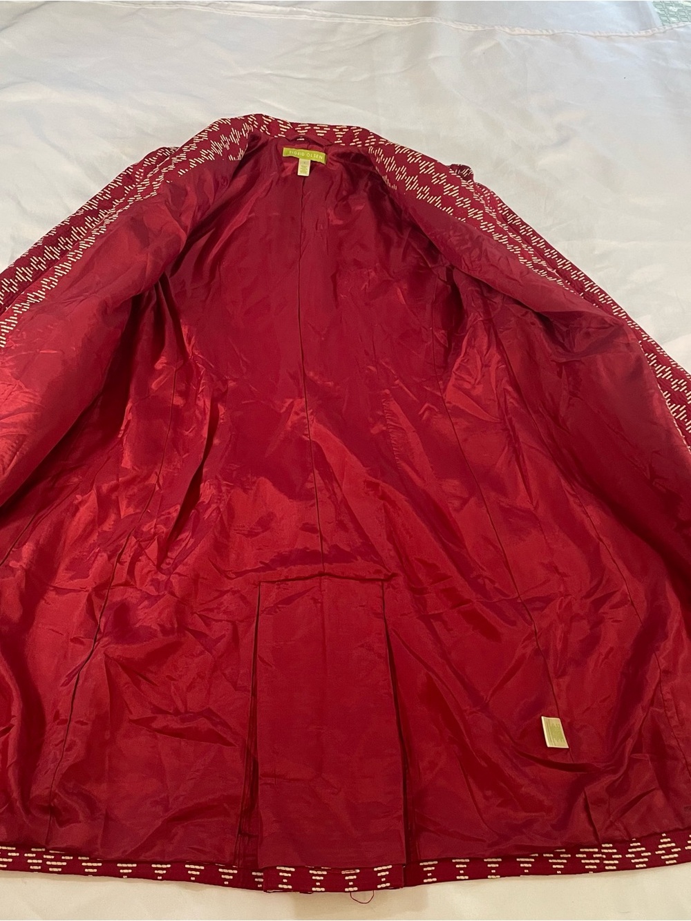 Sigrid Olsen Women’s Red Lined Jacket, Cream Dash Pattern, Buttons/Pockets, Sz 2 - Picture 6 of 13